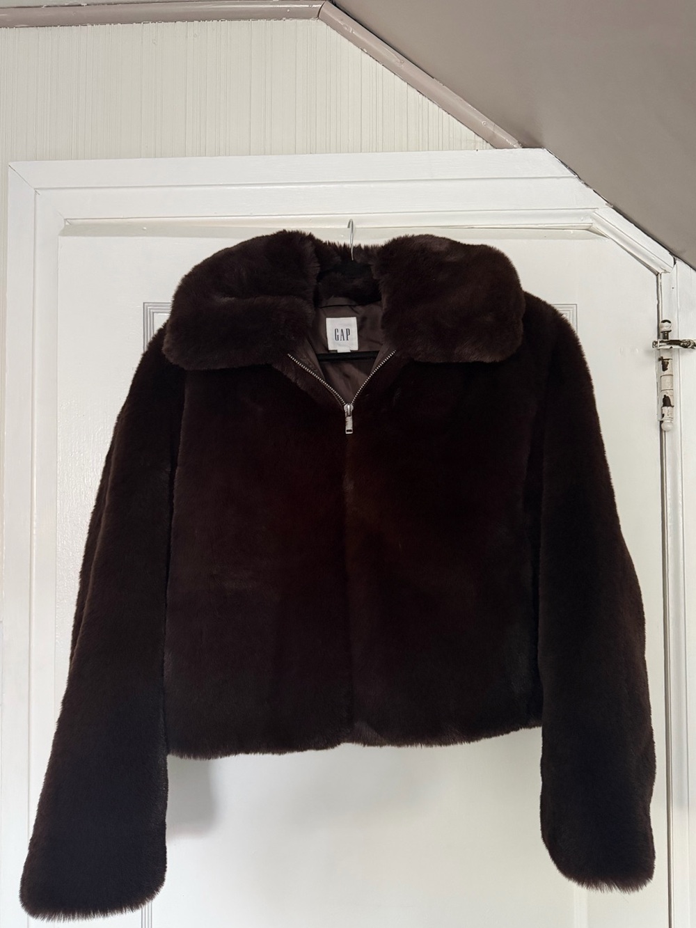 GAP Women's Dark Brown Faux Fur Teddy Jacket
